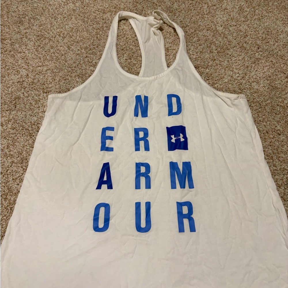 Under Armour White Tank Top with Blue Logo